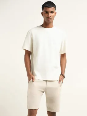 ETA Off White Self-Patterned Cotton Slim Fit T-Shirt