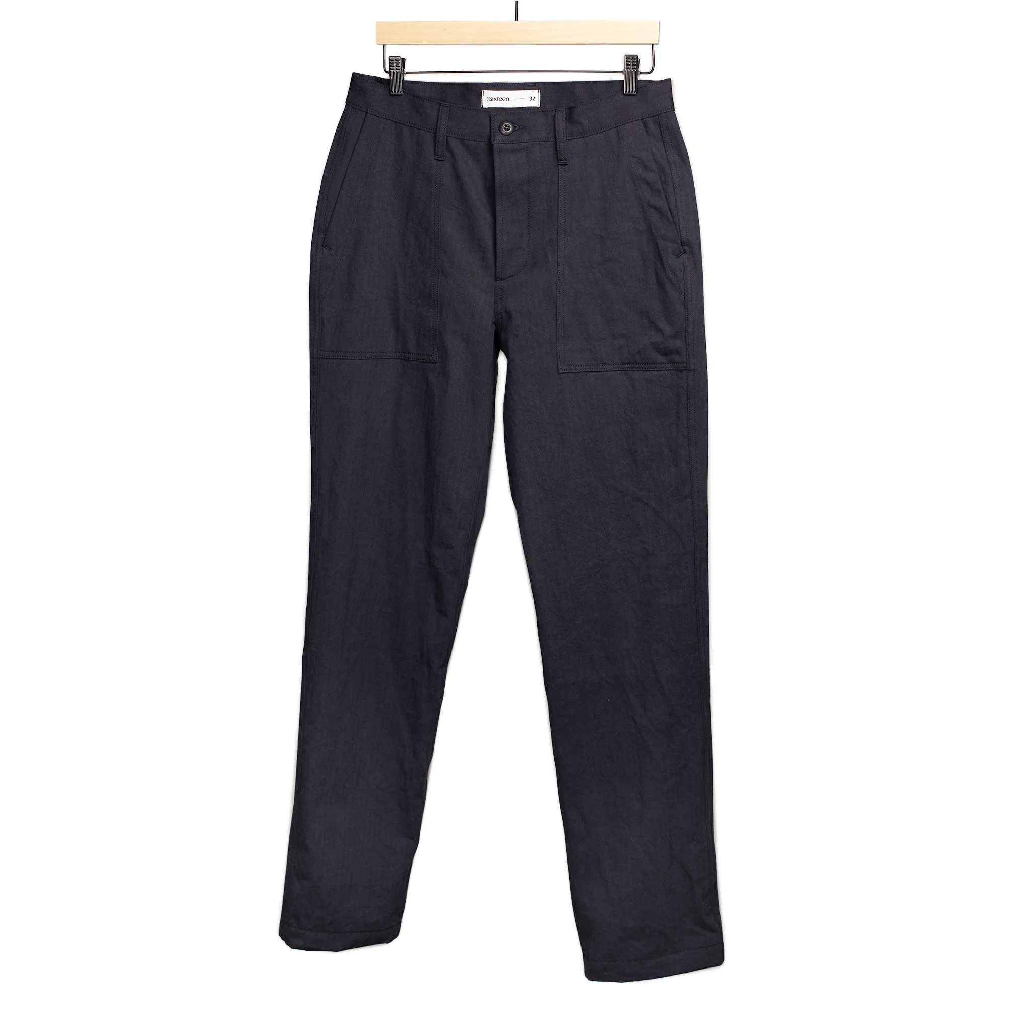 Fatigue pants in midnight blue washed cotton herringbone twill