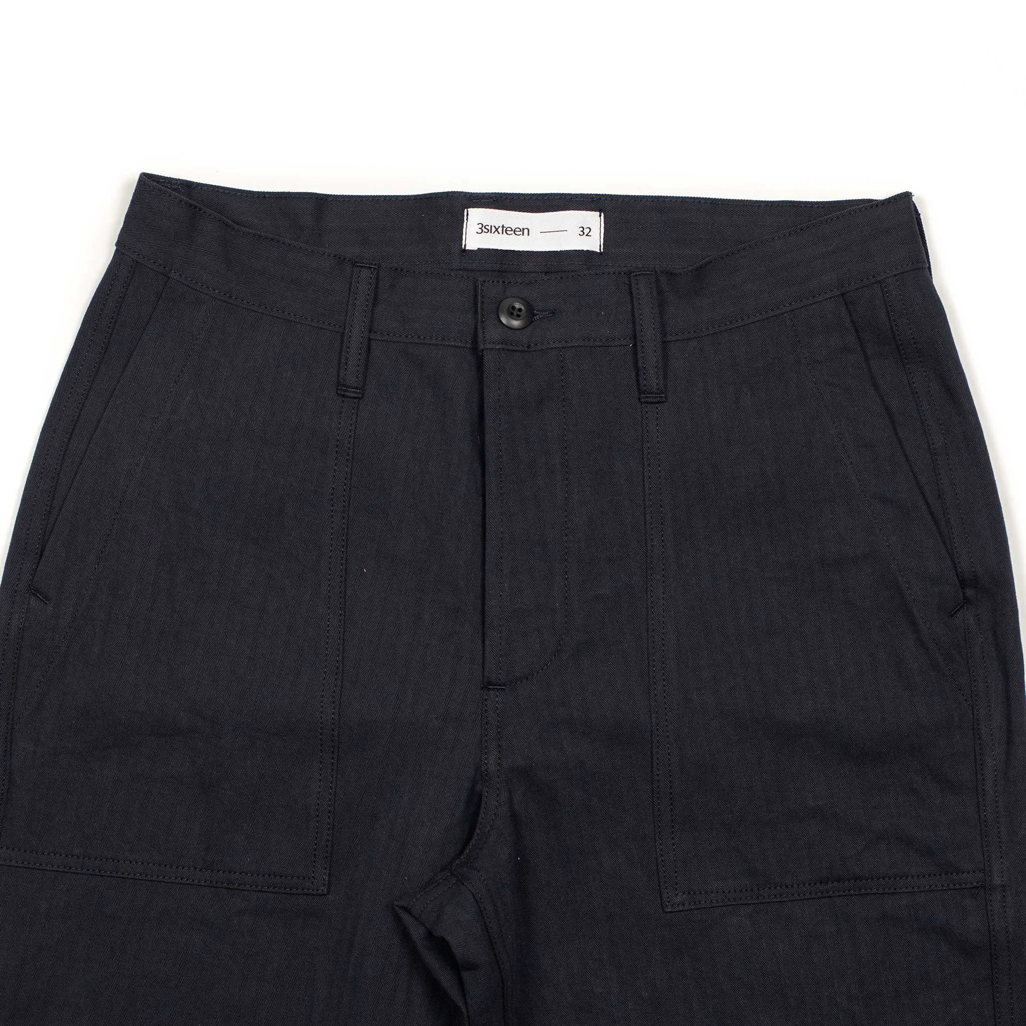 Fatigue pants in midnight blue washed cotton herringbone twill