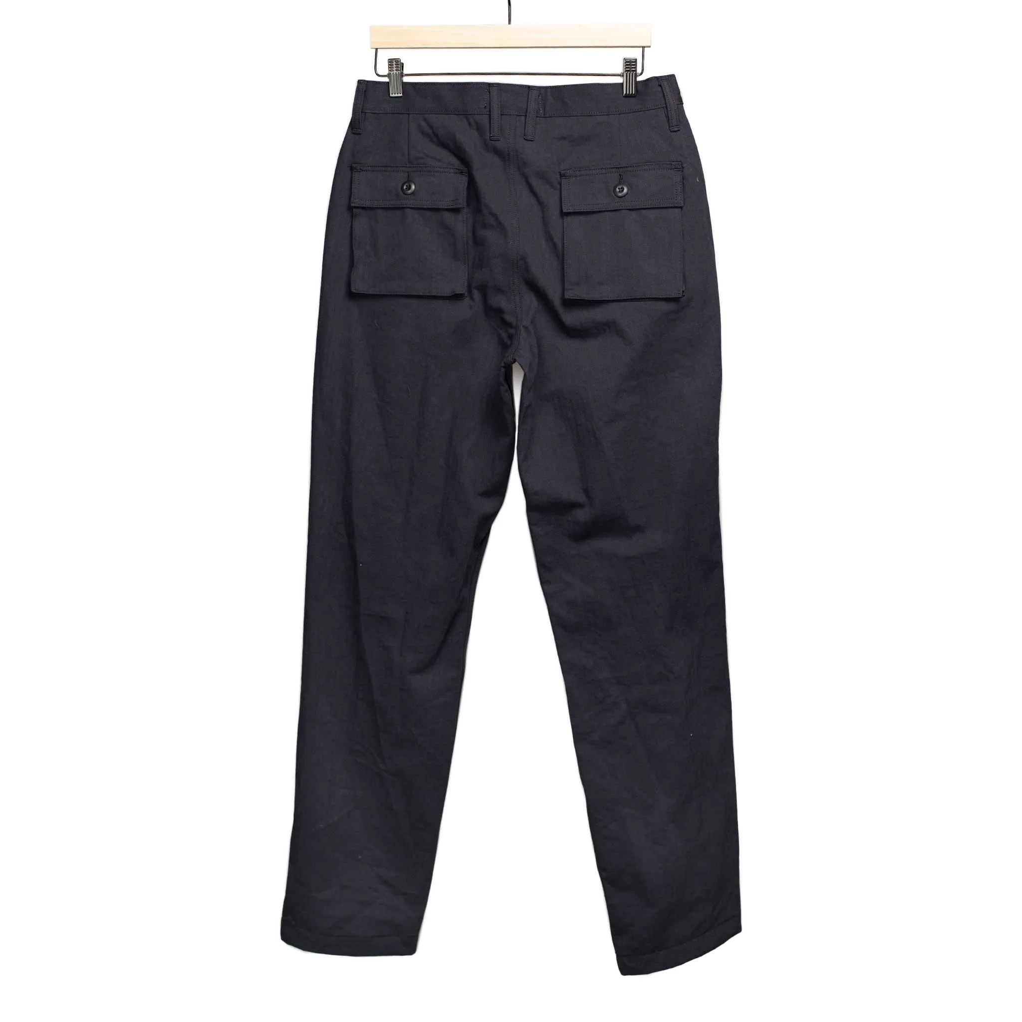 Fatigue pants in midnight blue washed cotton herringbone twill