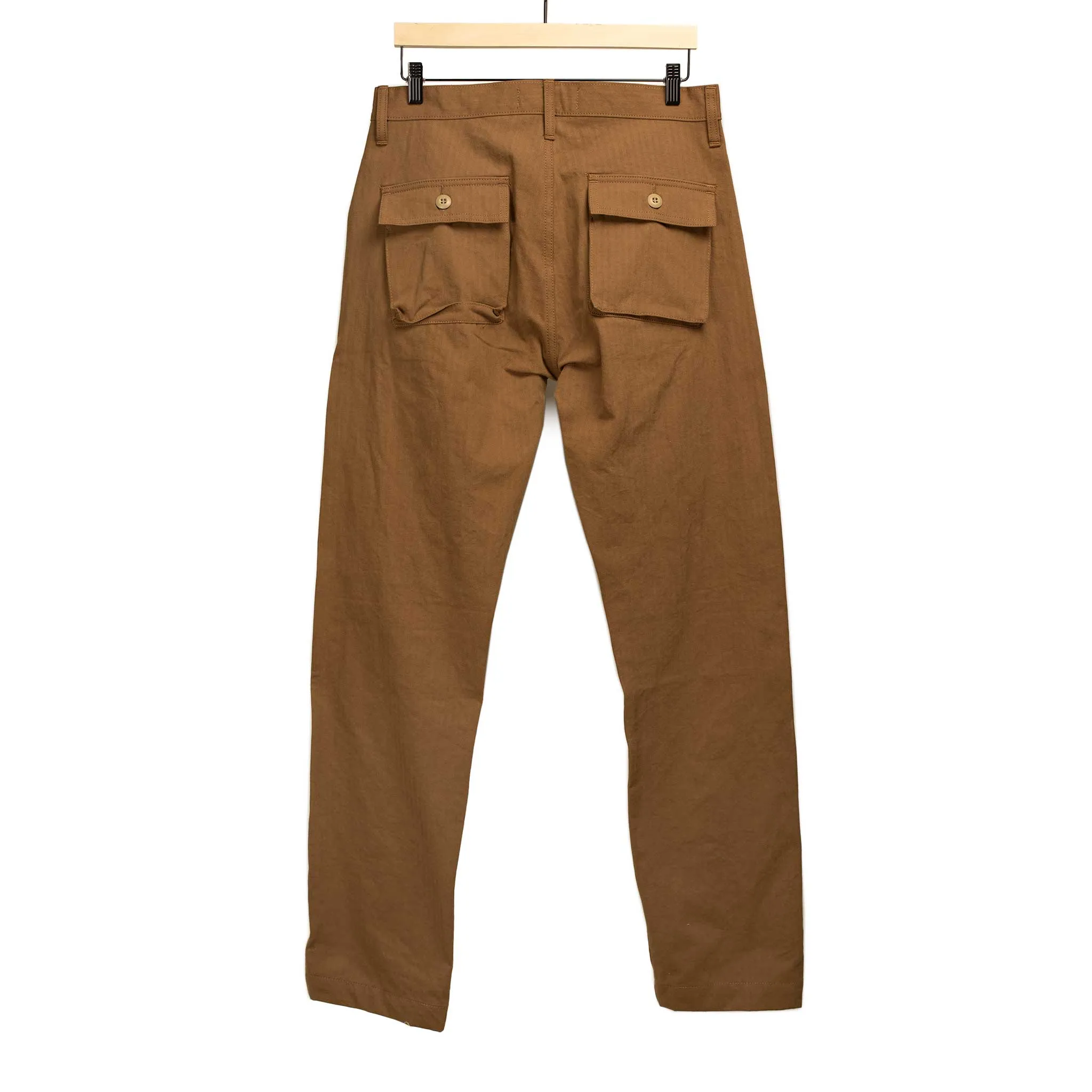 Fatigue pants in rust washed cotton herringbone twill