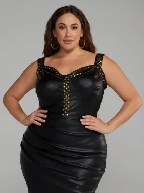 Faux Leather Studded Bustier Top