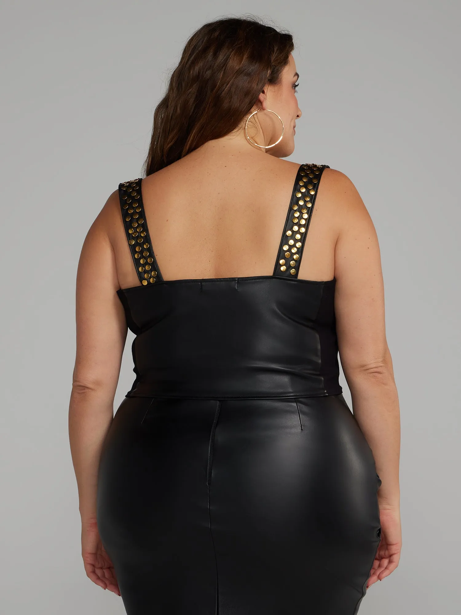 Faux Leather Studded Bustier Top