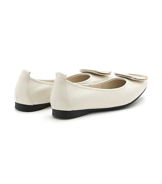 Faye Buckle Square-Toe Flats Beige