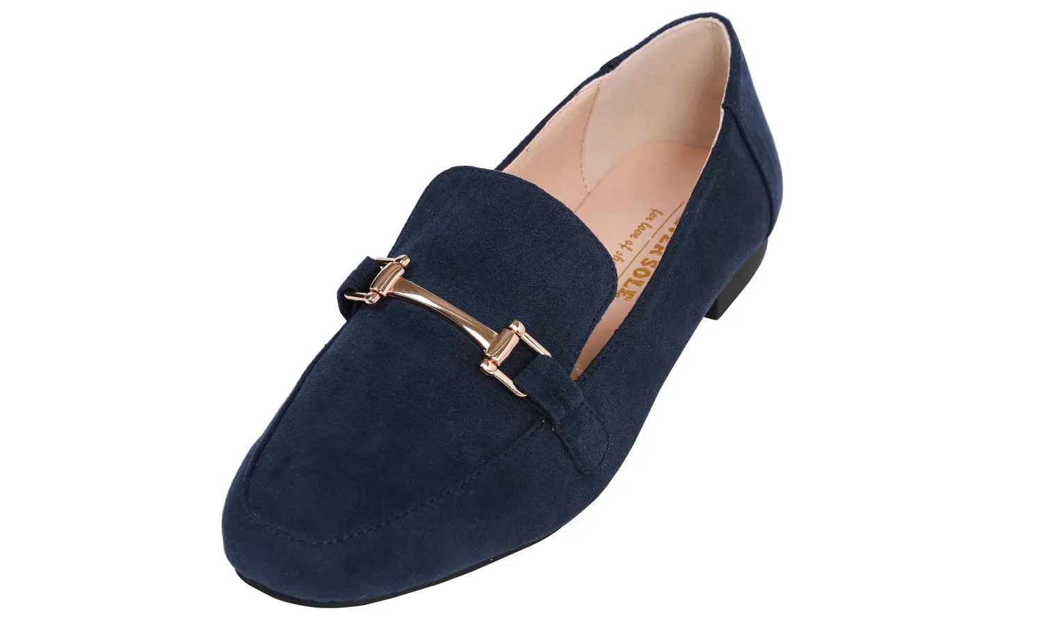 Feversole Women's Fashion Trim Deco Loafer Flats Navy Faux Suede