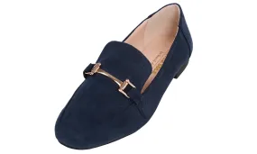 Feversole Women's Fashion Trim Deco Loafer Flats Navy Faux Suede