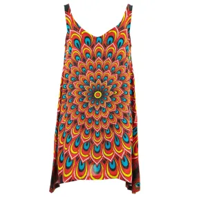 Floaty Asymmetrical Summer Dress  - Peacock Mandala Red