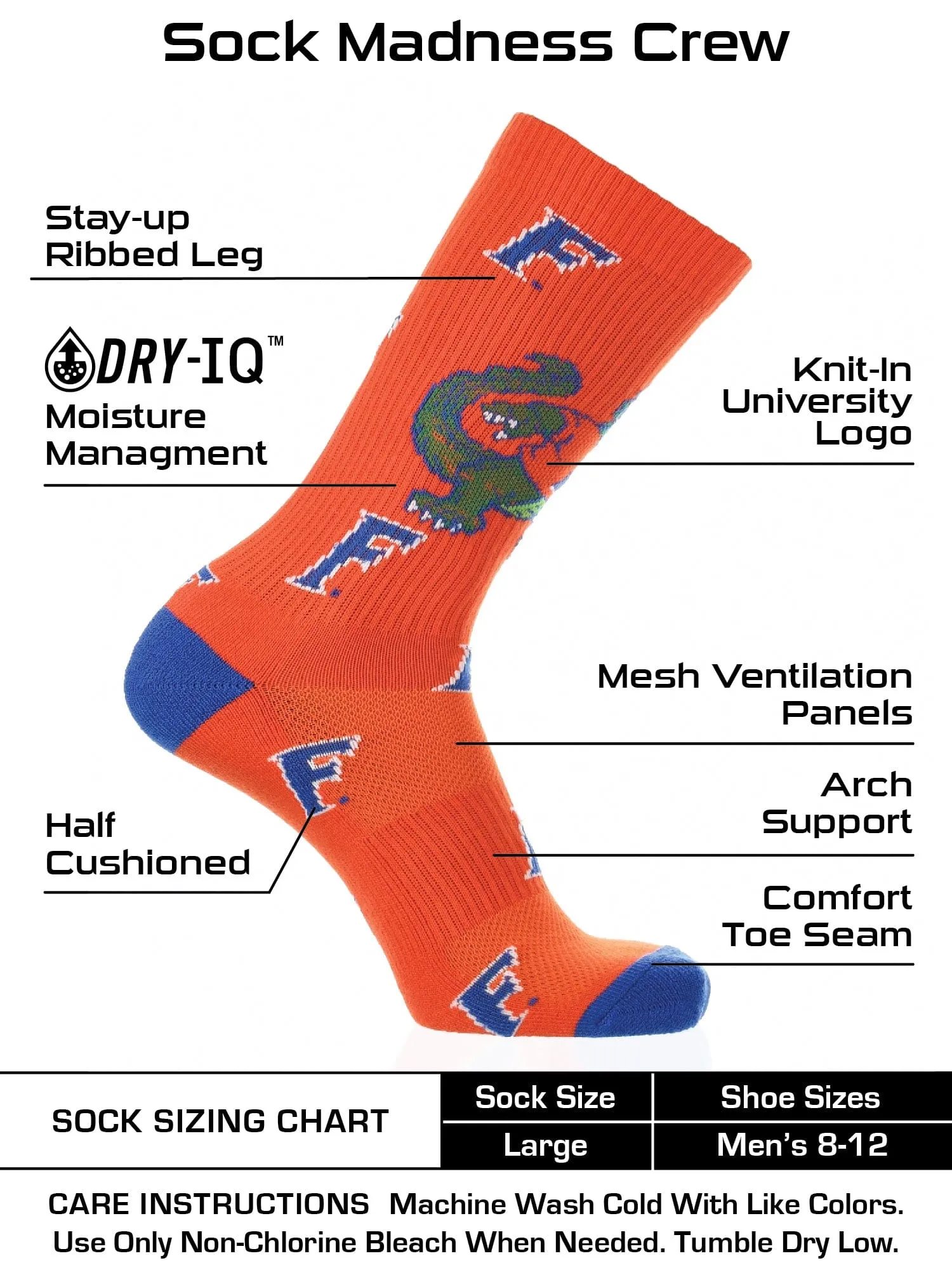 Florida Gators Socks Crew Length Sock Mayhem