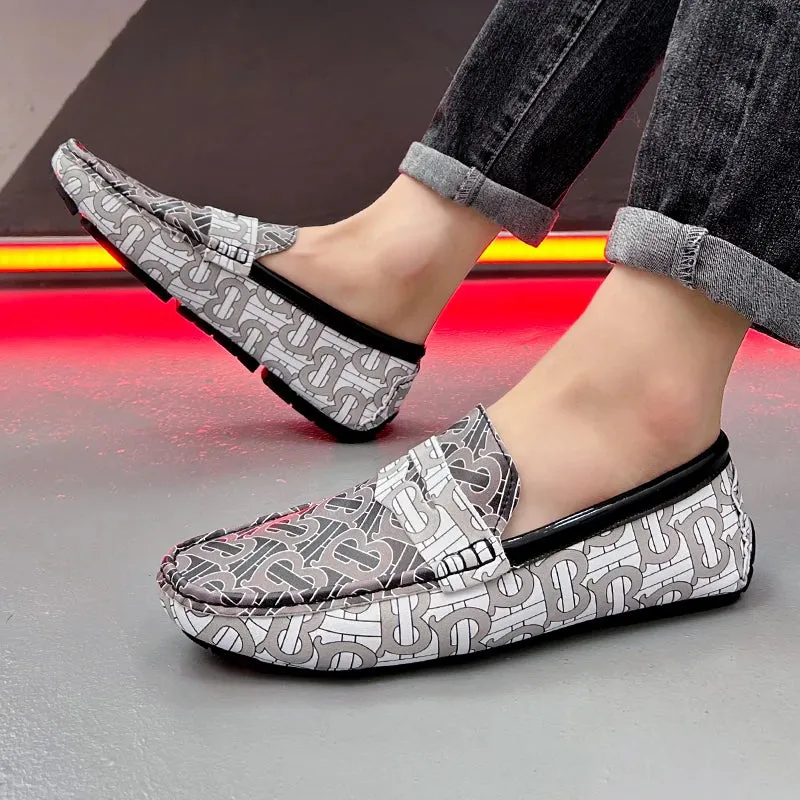 Geometric Pattern Patent Leather Loafers