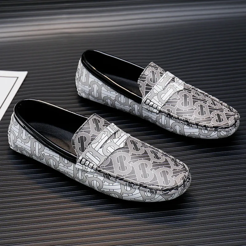 Geometric Pattern Patent Leather Loafers