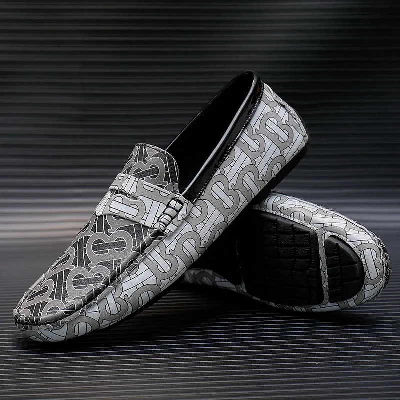 Geometric Pattern Patent Leather Loafers