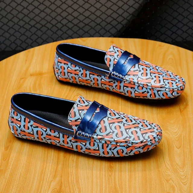 Geometric Pattern Patent Leather Loafers