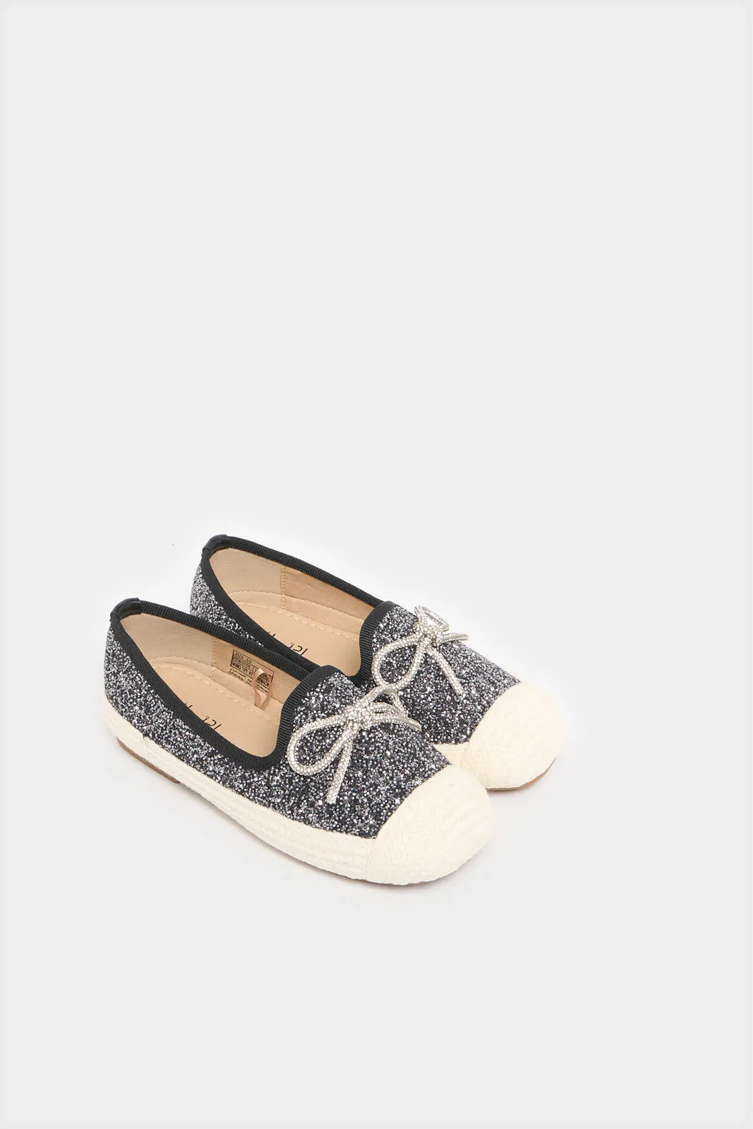 Girls Black Shimmery Espadrille