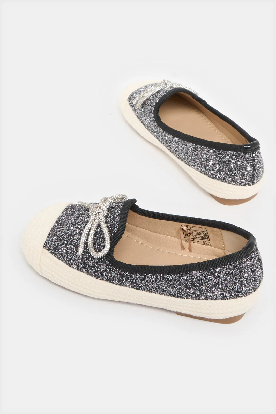 Girls Black Shimmery Espadrille