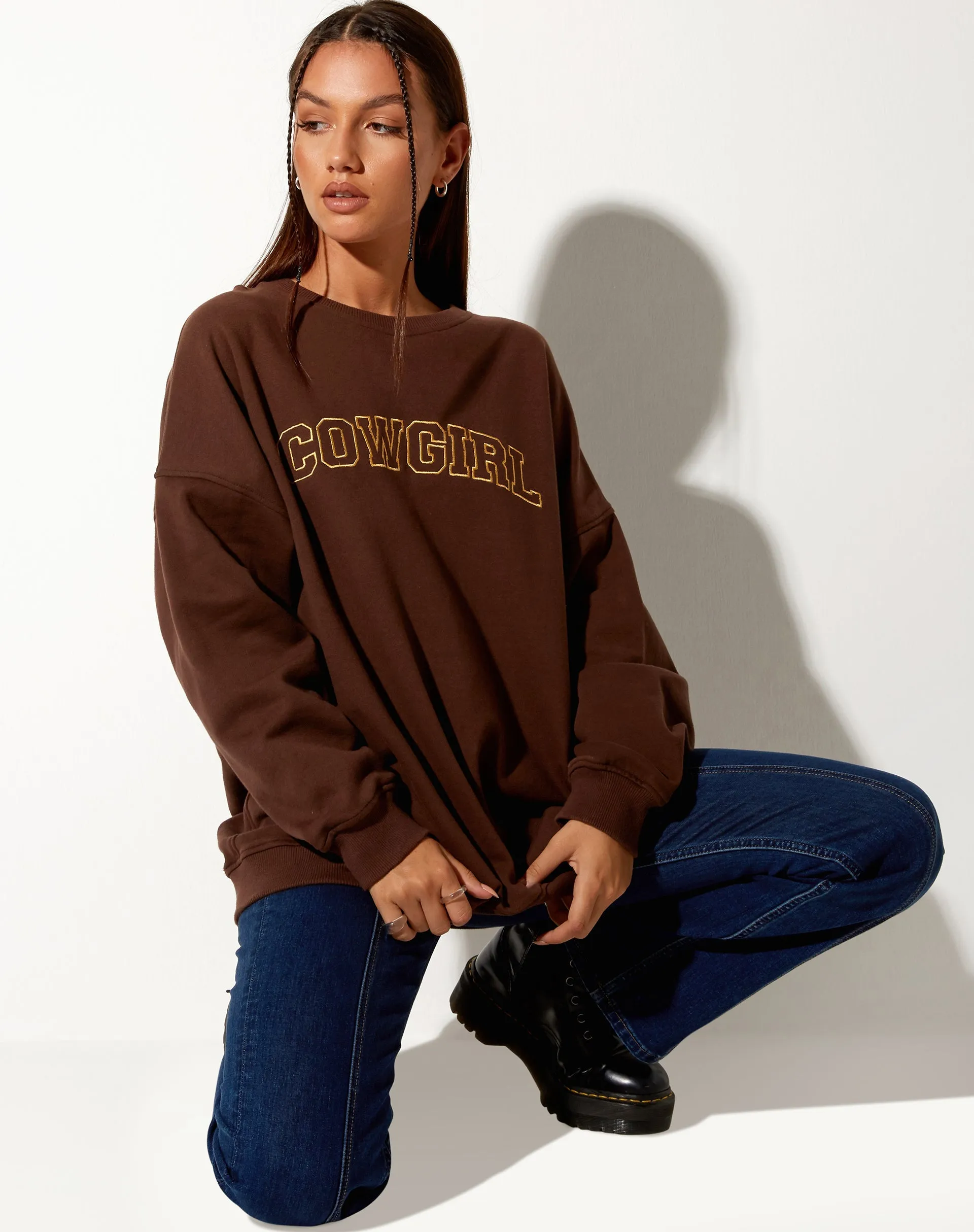 Glo Sweatshirt in Deep Mahogany with 'Cowgirl' Gold Embro