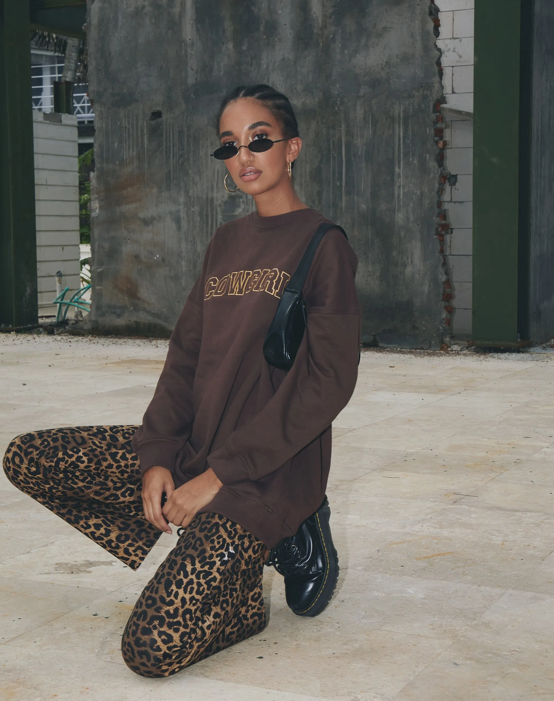 Glo Sweatshirt in Deep Mahogany with 'Cowgirl' Gold Embro