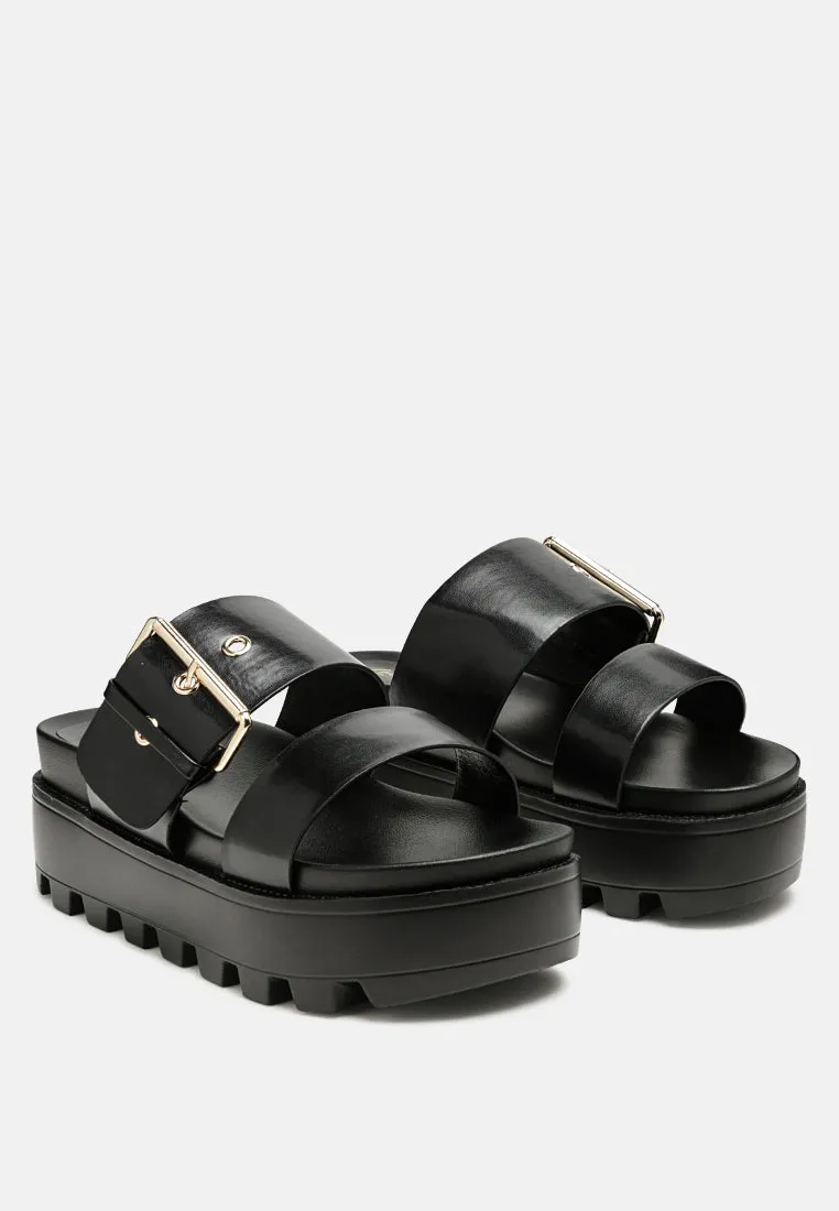 Gound Platform Lug Sole Metal Buckle Sandals