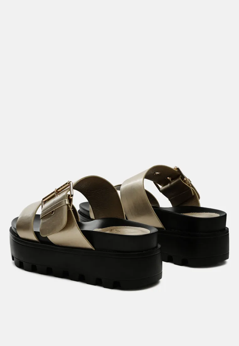 Gound Platform Lug Sole Metal Buckle Sandals