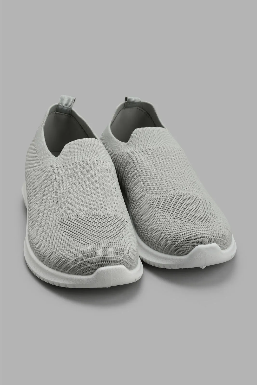 Grey Knitted Slip-On Trainers