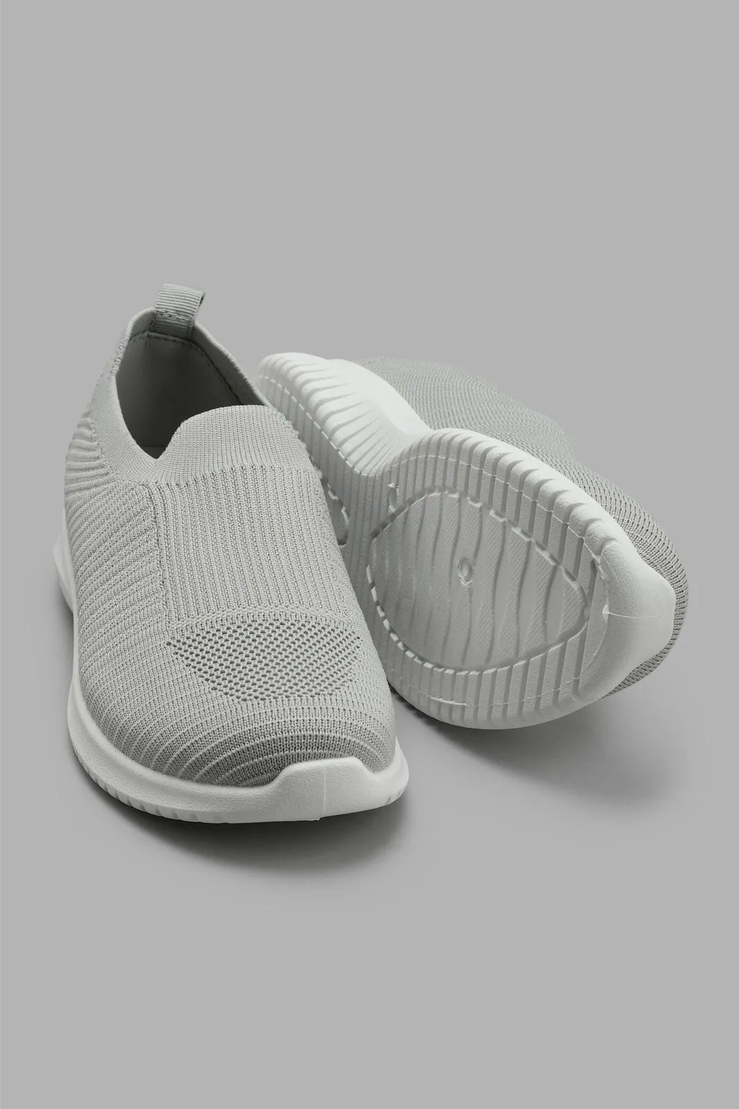 Grey Knitted Slip-On Trainers