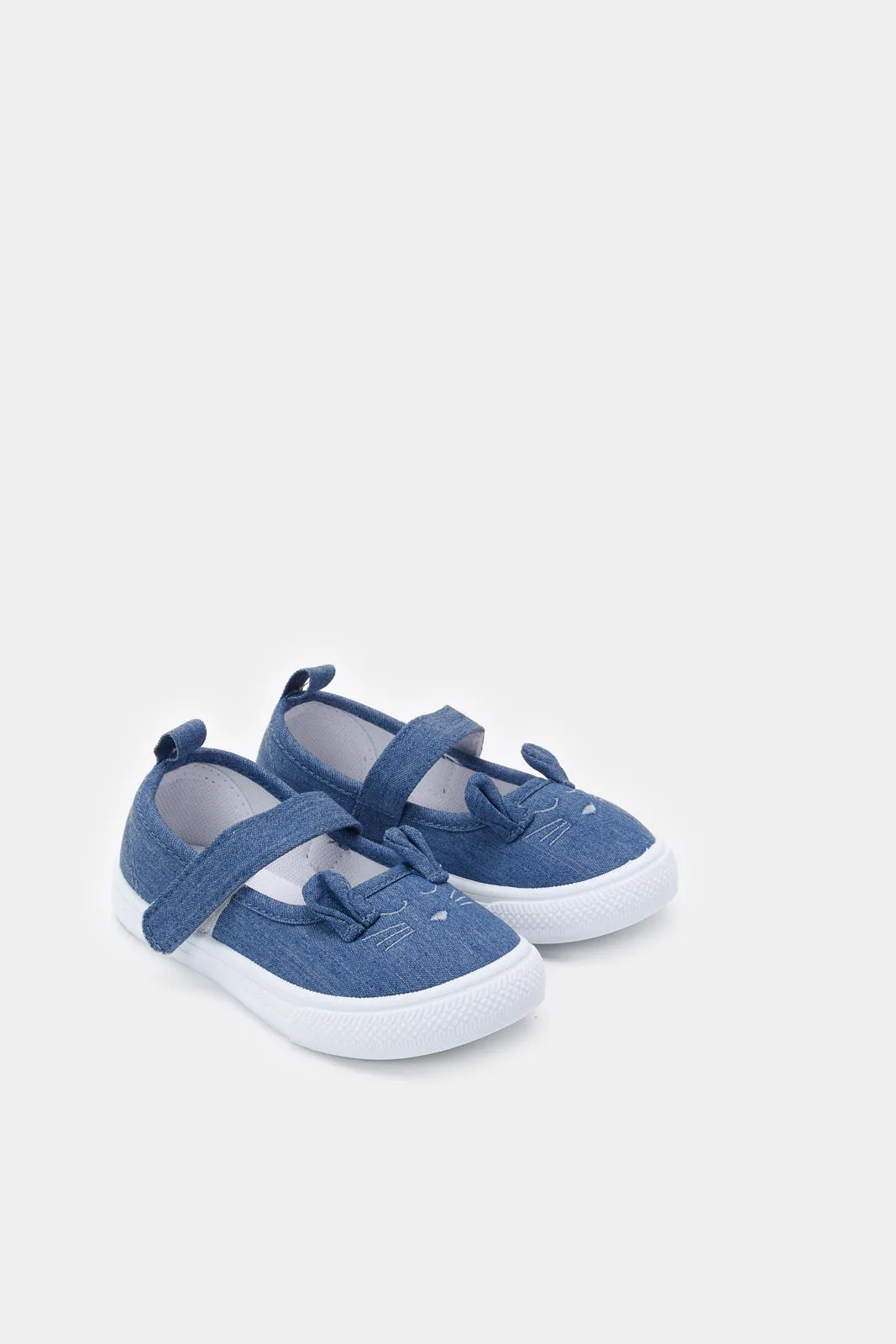 Infant Girls Navy Denim Bunny Themed Pump