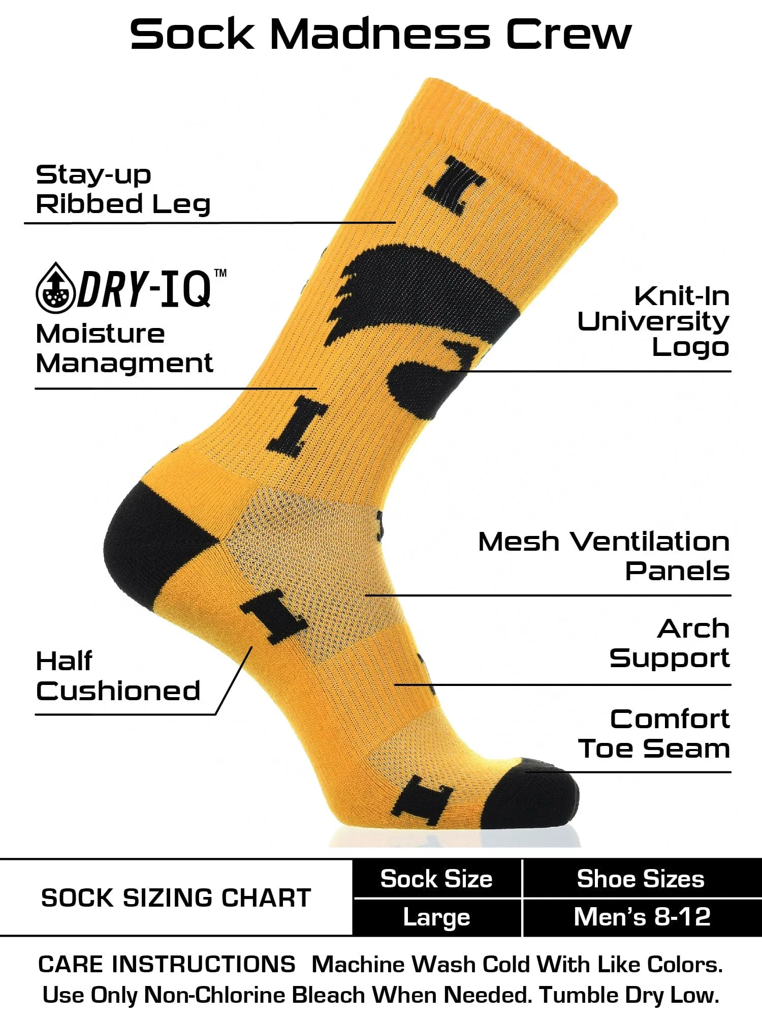 Iowa Hawkeyes Socks Crew Length Sock Mayhem