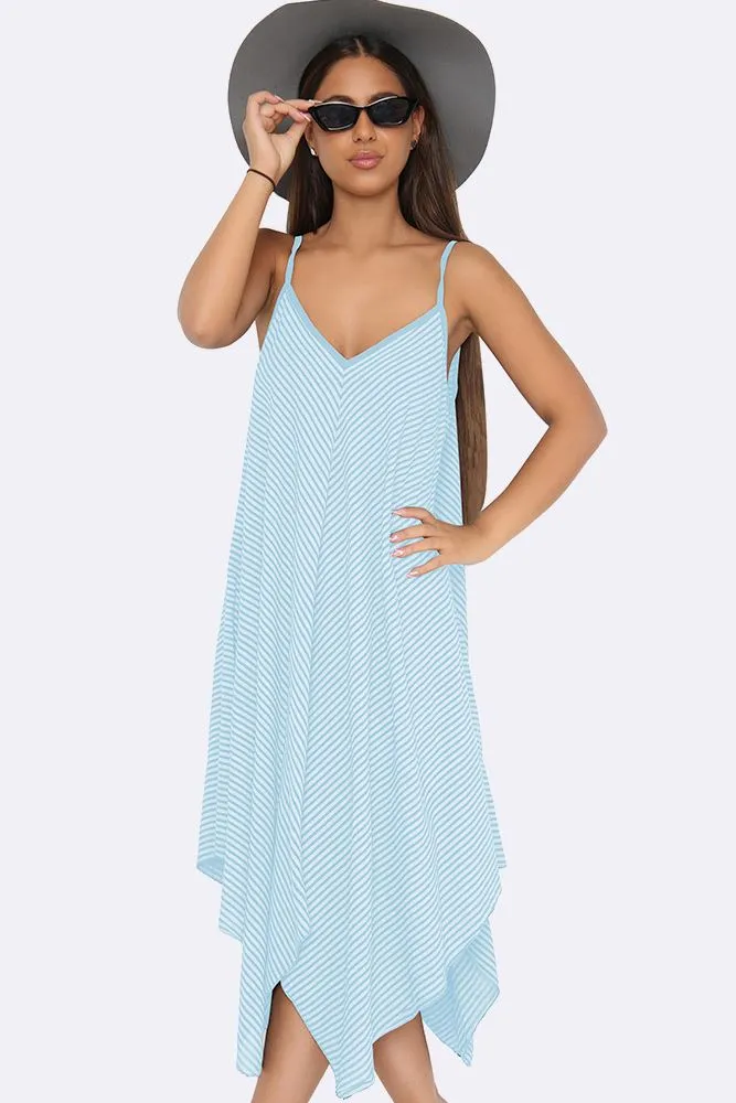 Italian Pinstripe Strappy Hanky Hem Dress