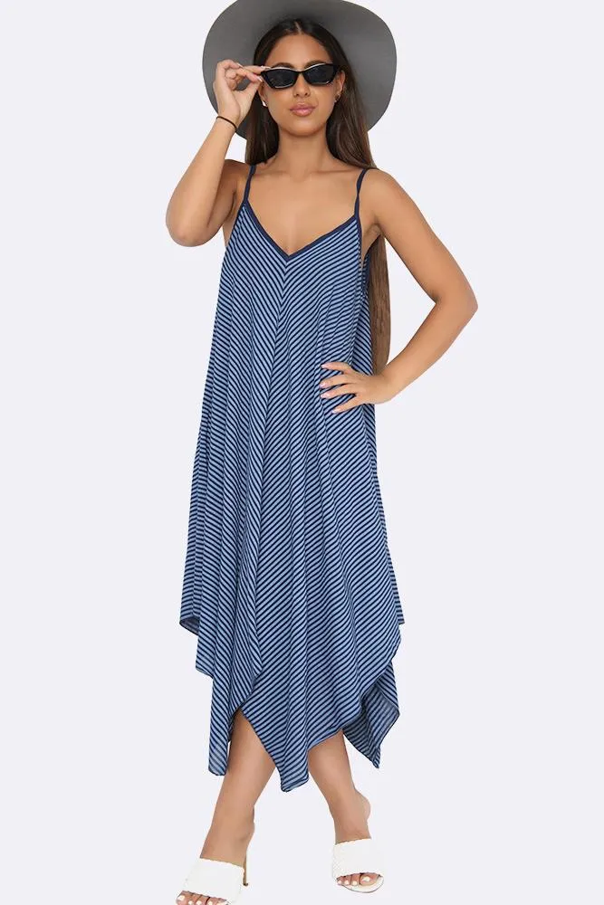 Italian Pinstripe Strappy Hanky Hem Dress