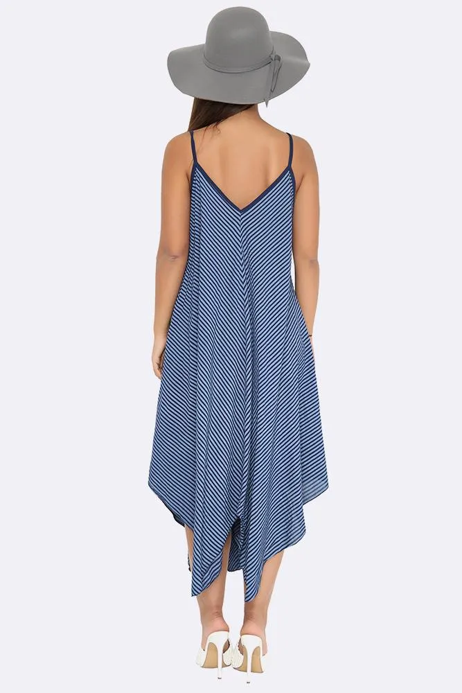 Italian Pinstripe Strappy Hanky Hem Dress