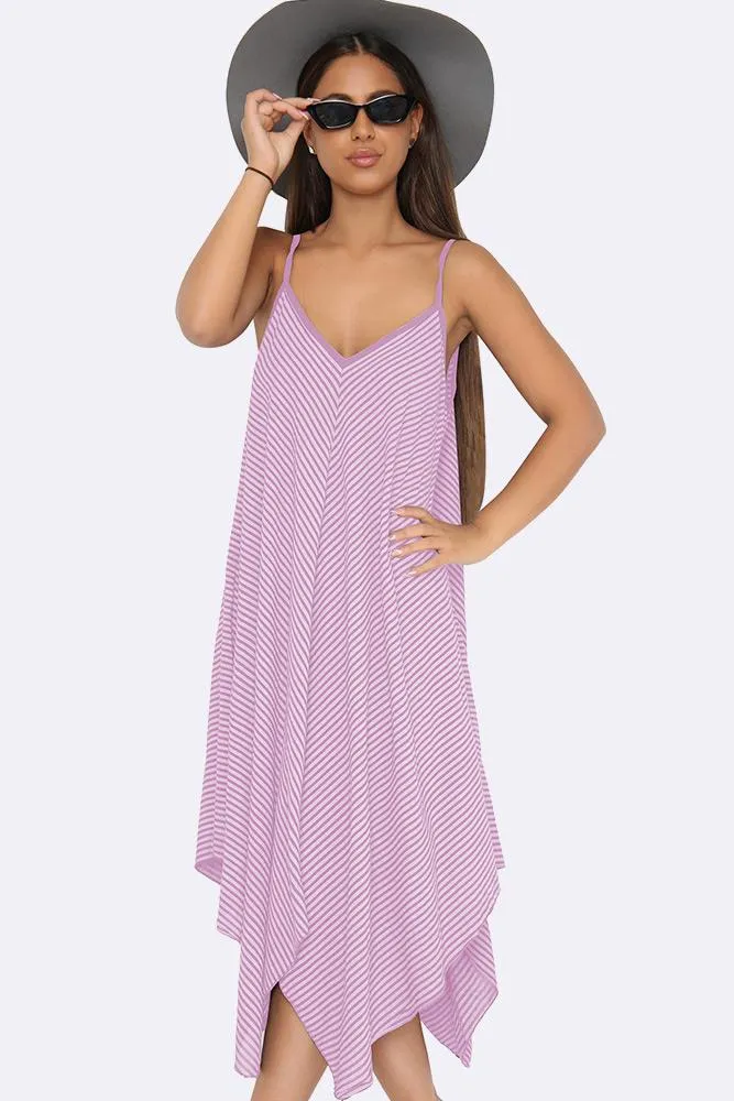 Italian Pinstripe Strappy Hanky Hem Dress