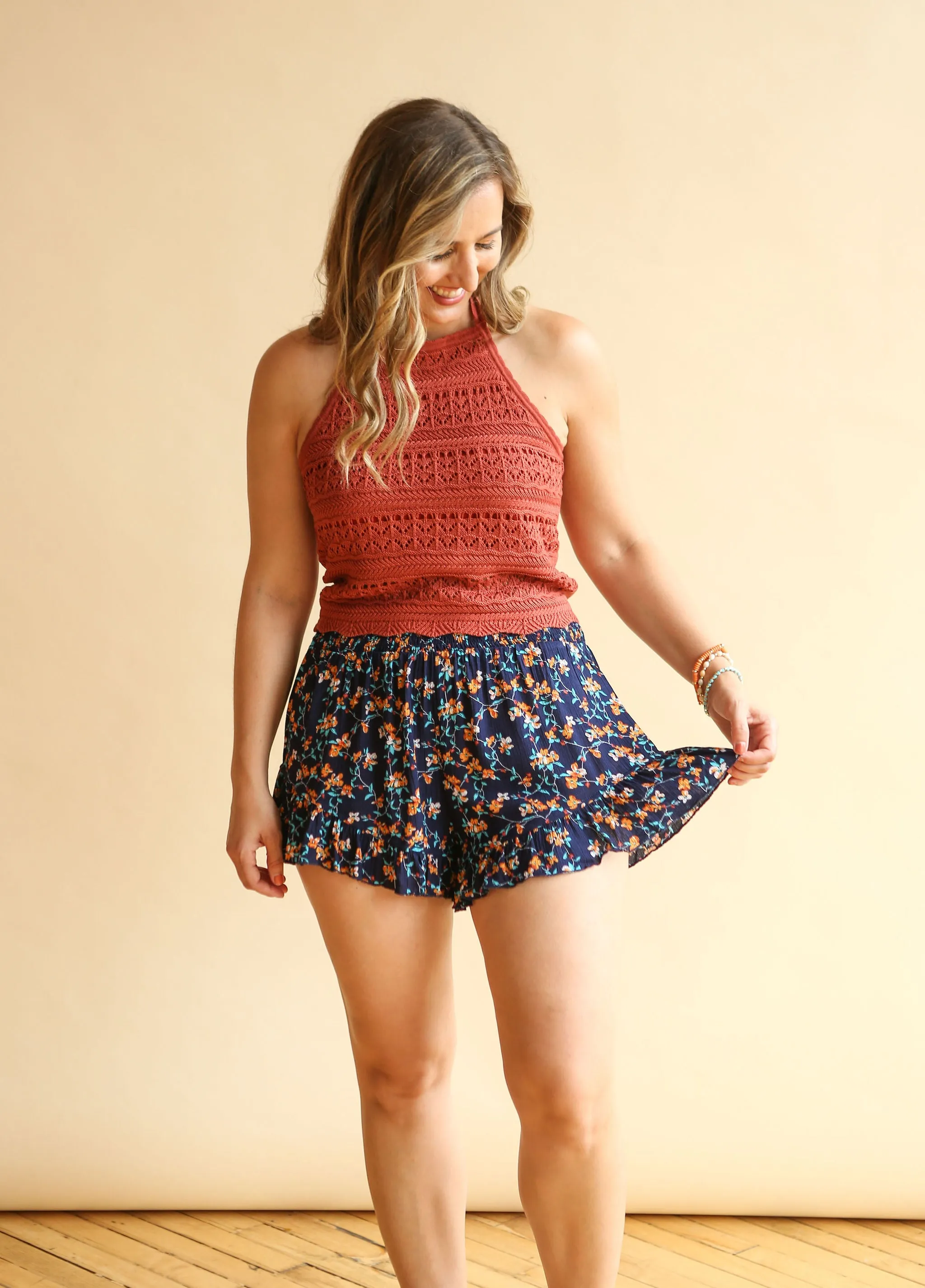 JUNE BUG Floral Ruffle Shorts