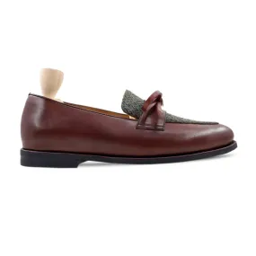 Kynda - Men's Reddish Brown Calf Leather and Harris Tweed Loafer