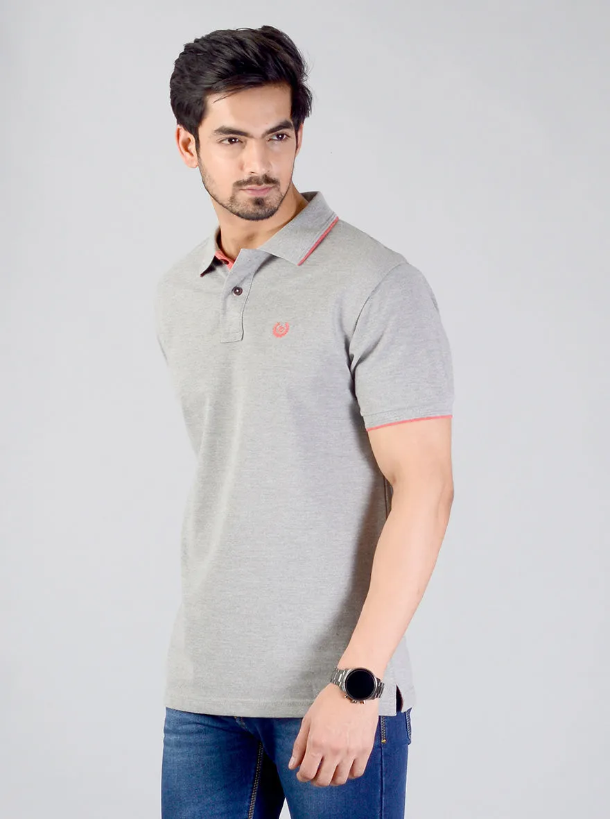 Light Grey Solid Slim Fit Polo T-shirt | Greenfibre