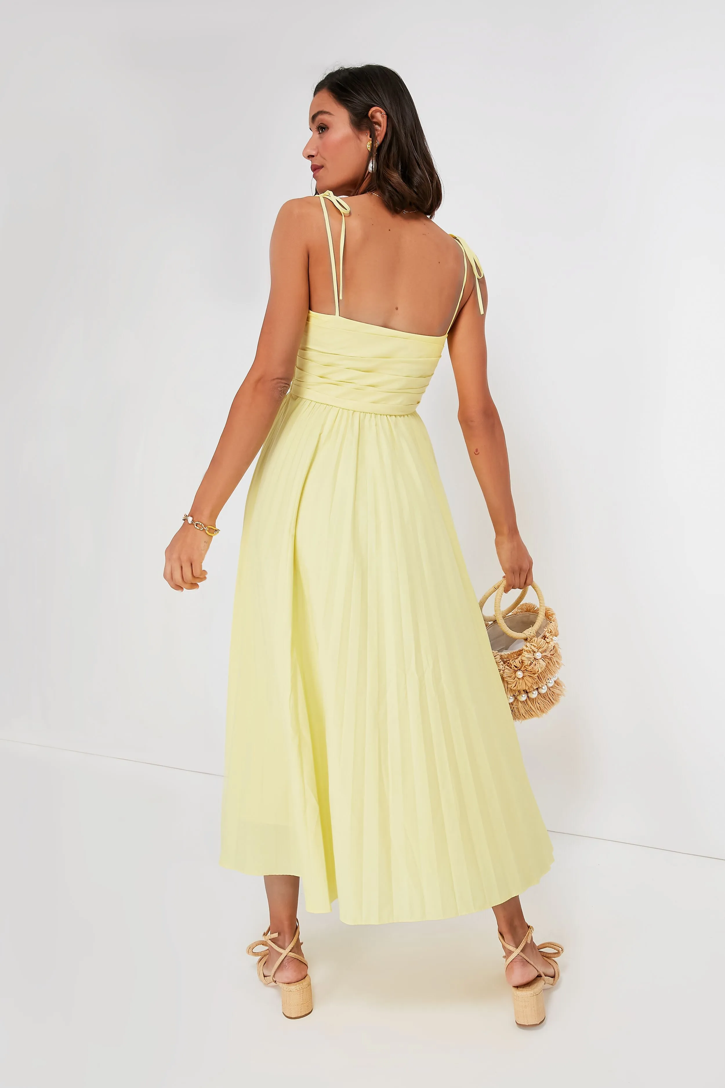 Limoncello Caroline Cotton Poplin Pleated Midi Dress