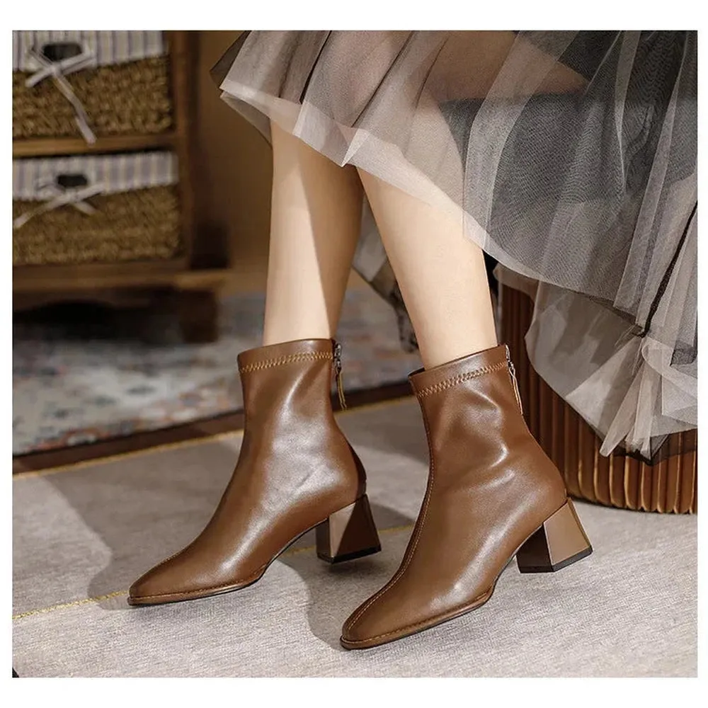 Lorenda Chunky Leather Brown Ankle Boot