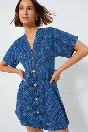 Mid Blue Stone Light Jacquard Denim Mini Dress