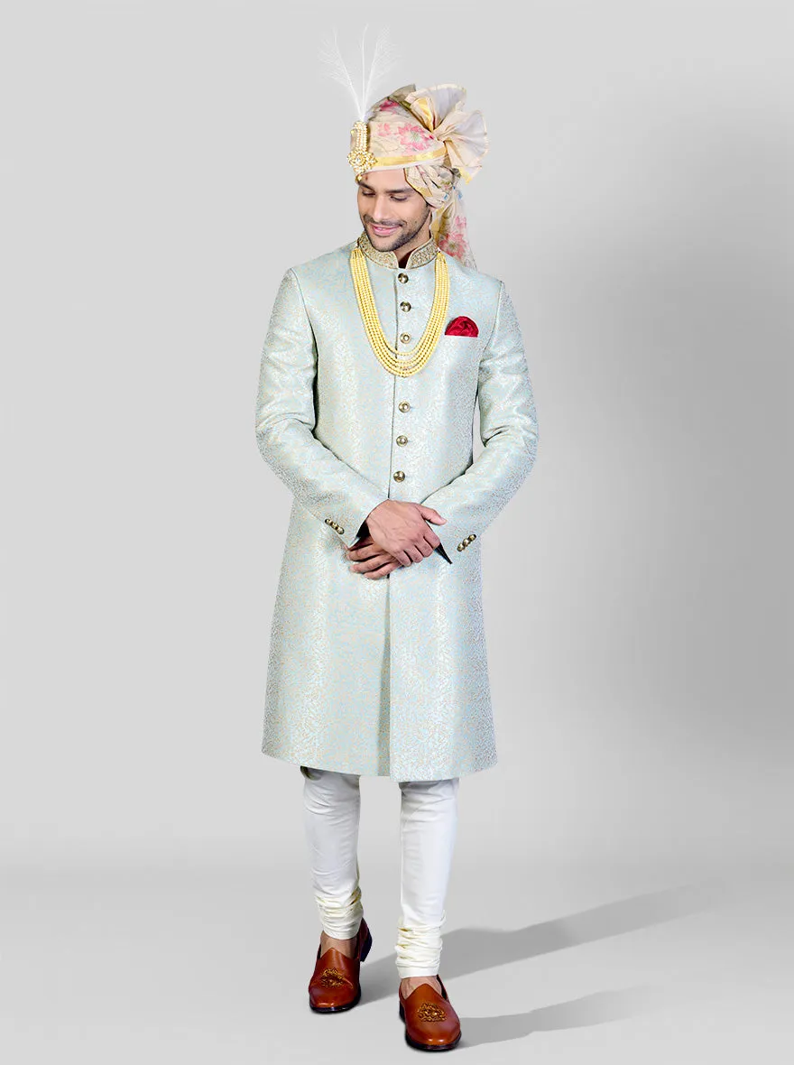 Mint Green & Golden Sherwani | Azania