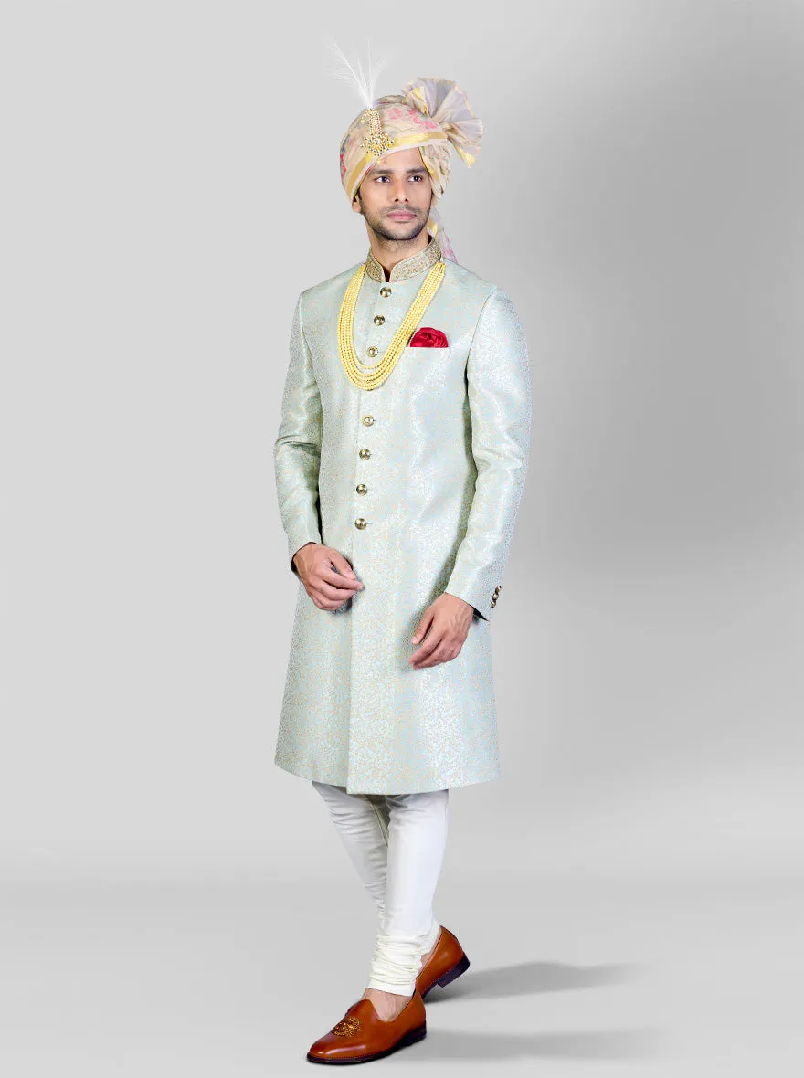 Mint Green & Golden Sherwani | Azania