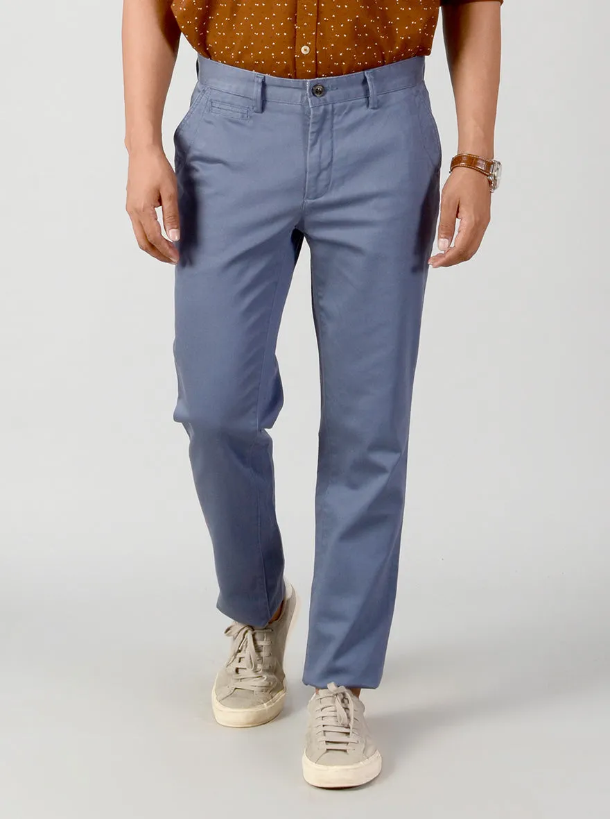 Moonlight Blue Self Textured Slim Fit Casual Trouser | JadeBlue