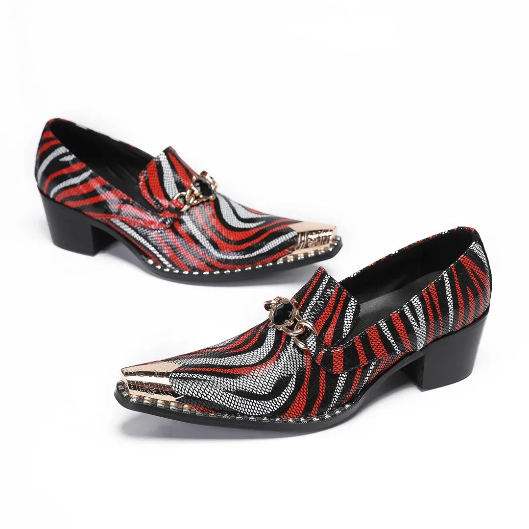 Multicolor Stripe Genuine Leather Loafers