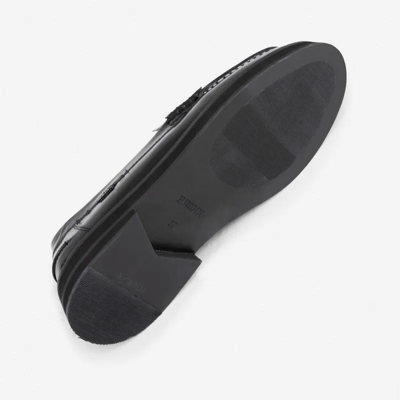 New Frizo Black White Leather Loafers