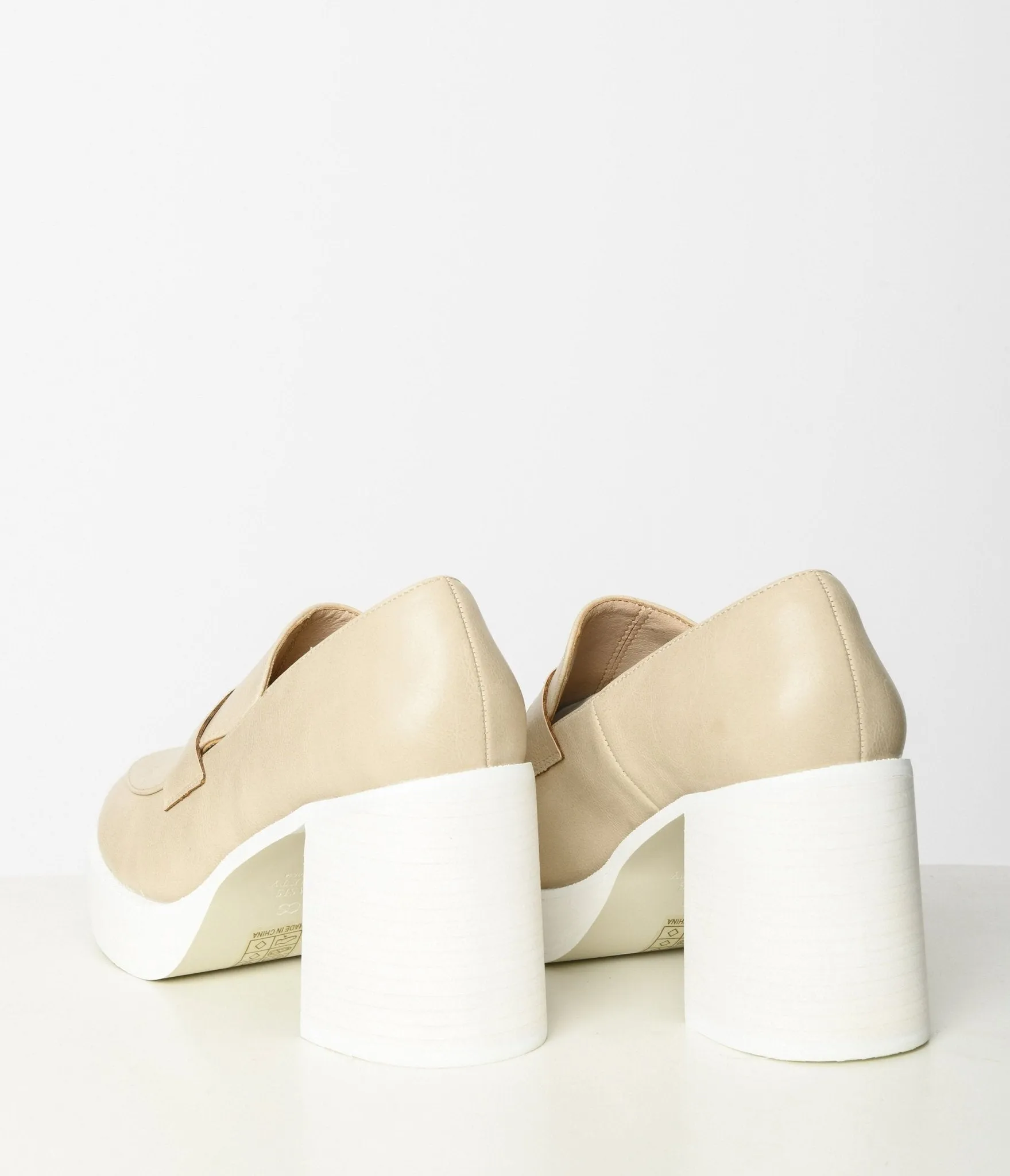 Nude & White Leatherette Platform Loafers