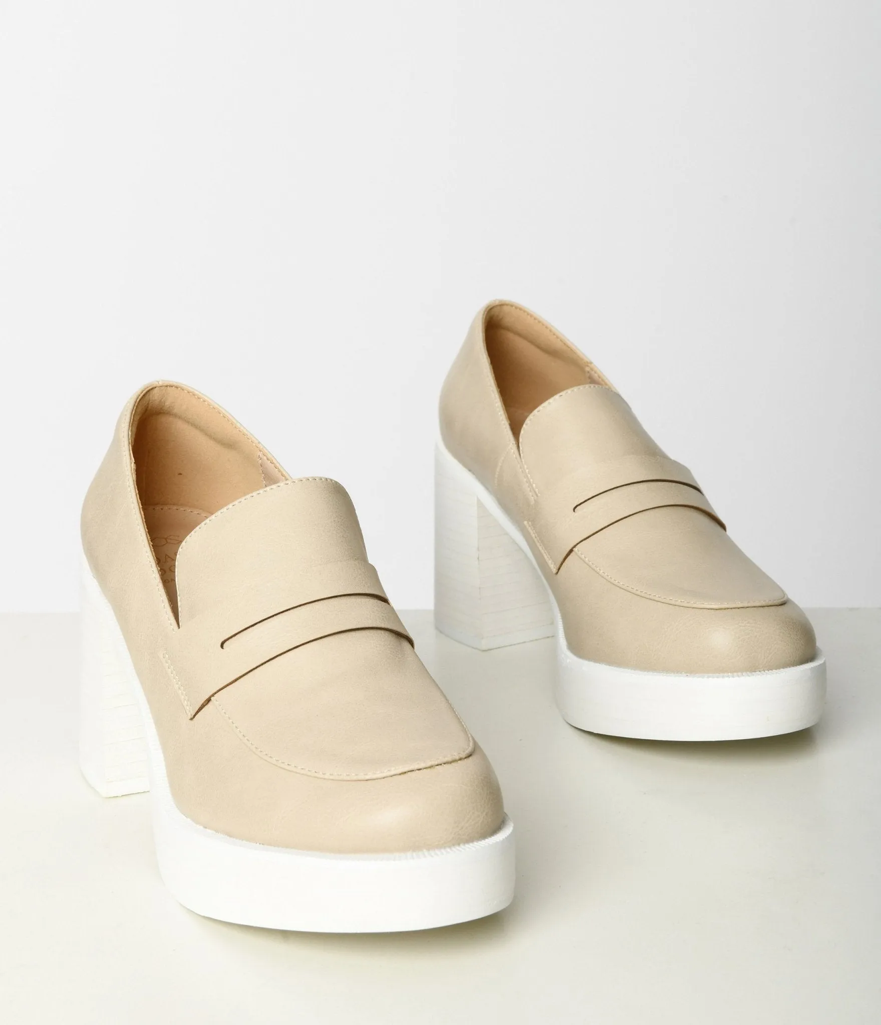 Nude & White Leatherette Platform Loafers