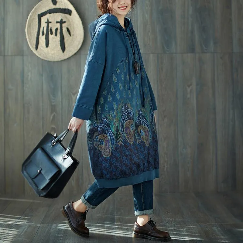 Peacock Paisley Hooded Sweater Dress