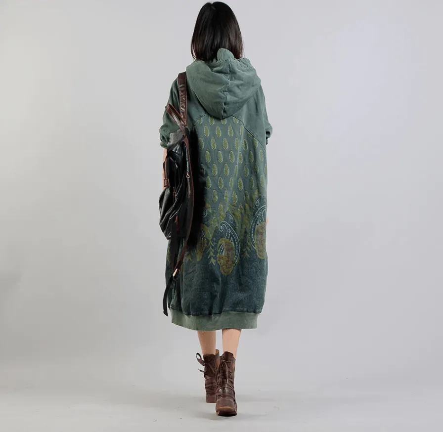 Peacock Paisley Hooded Sweater Dress