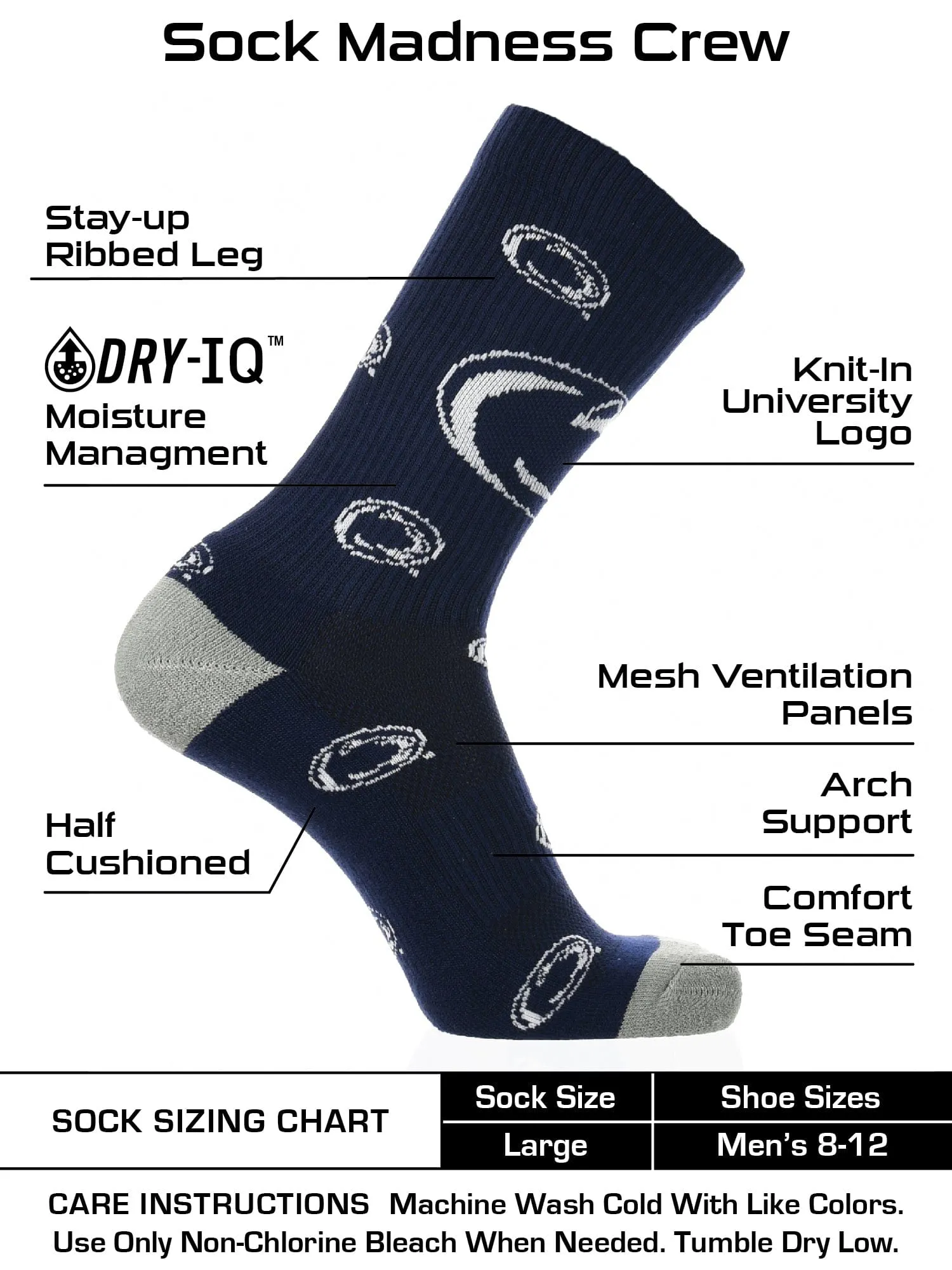 Penn State Nittany Lions Socks Crew Length Sock Mayhem