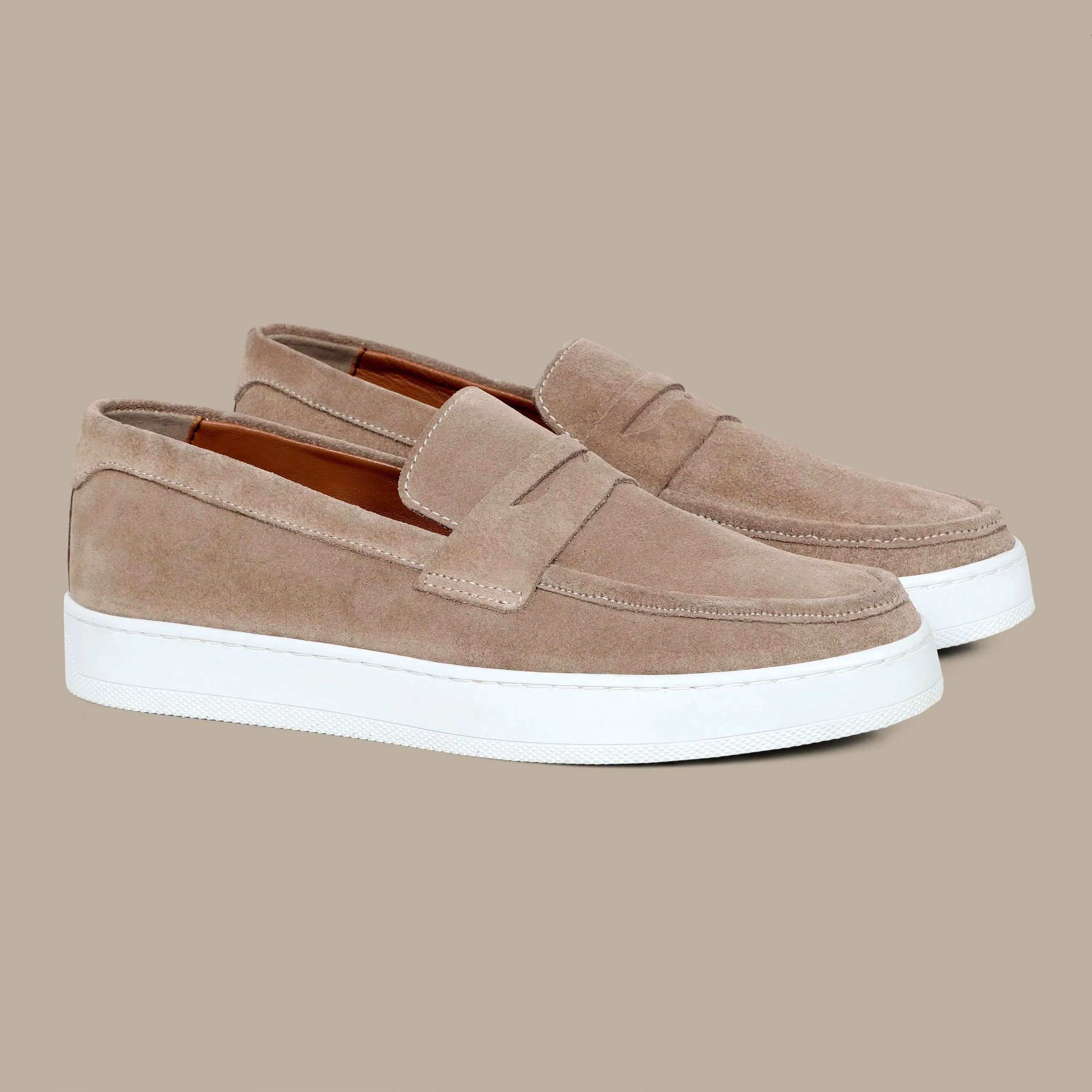 Penny Casual Loafer in Beige Suede