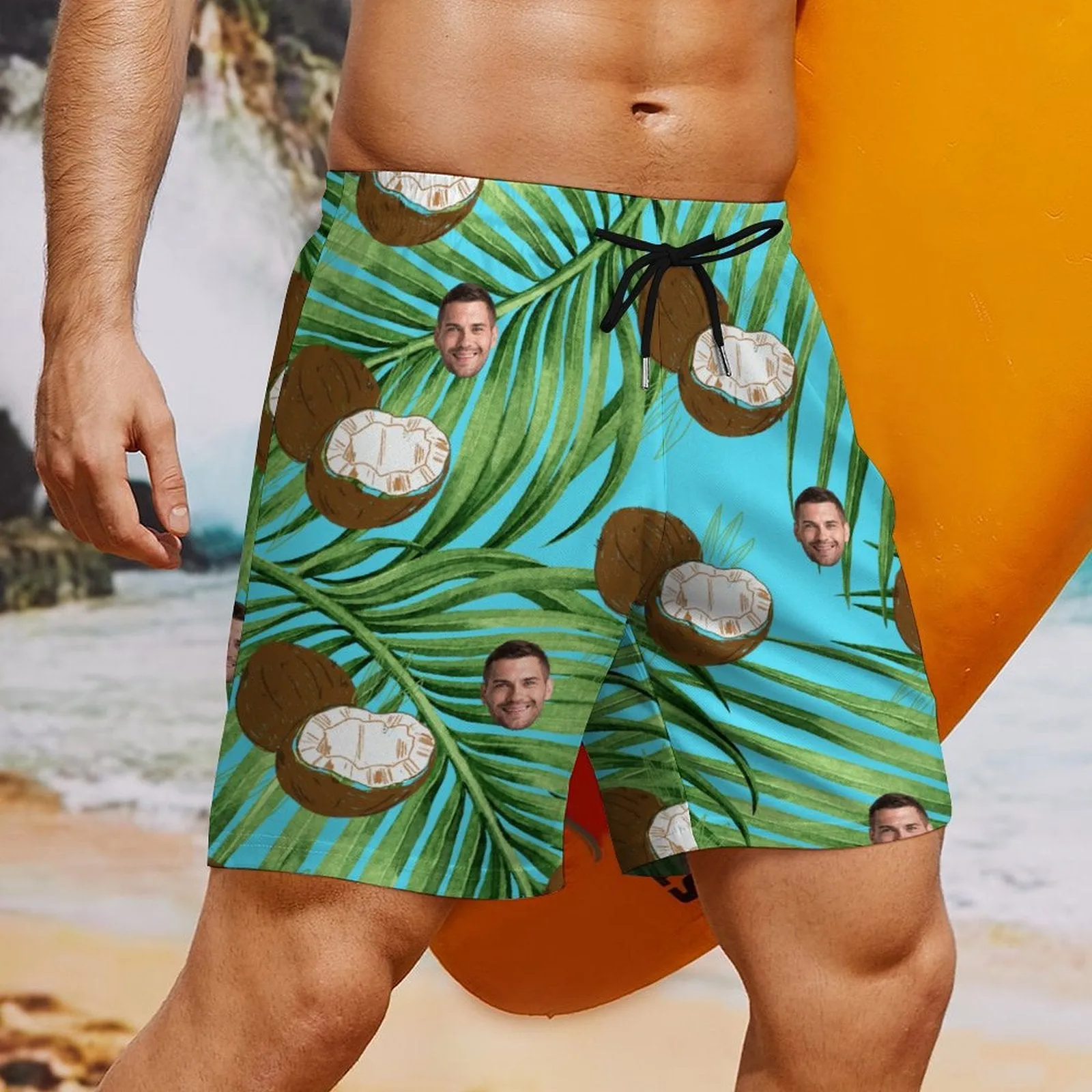 Personalized Face Photo Men's Beach Compression Liner Shorts Summer Trunks