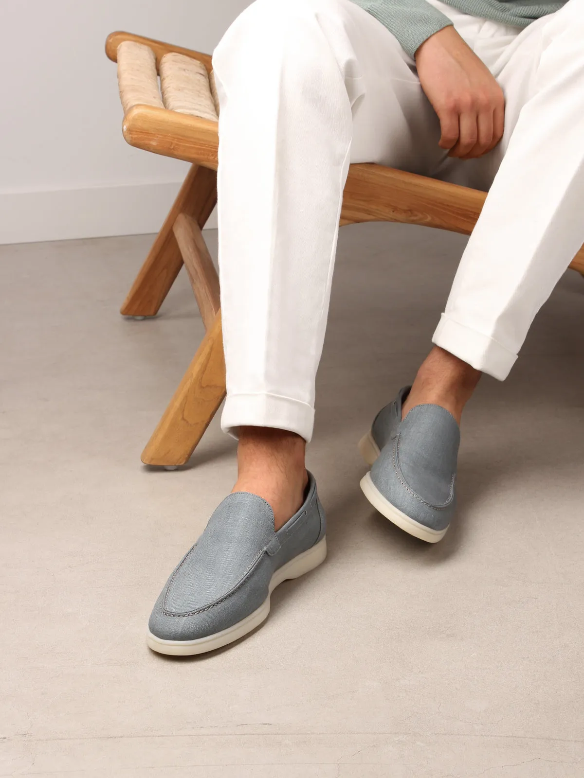 Petrol Linen Yacht Loafers