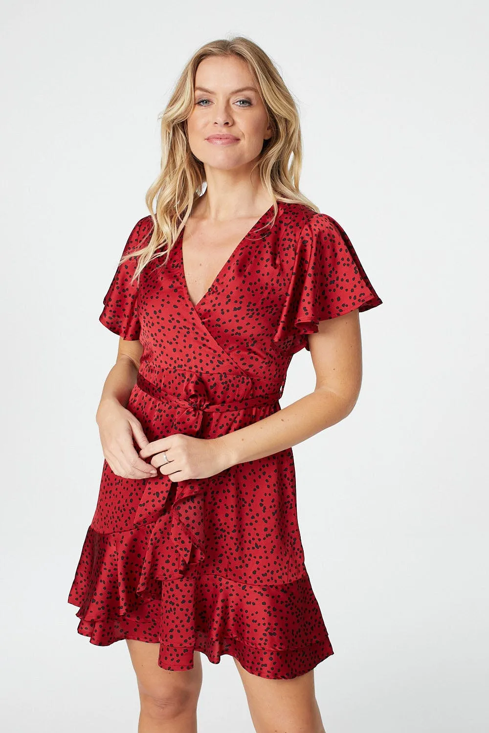 Polka Dot Frilled Wrap Mini Dress